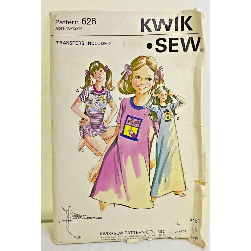 #0628 Kwik Sew Girls VINTAGE Nightgown Sewing Pattern SIZE 10-14 NOS